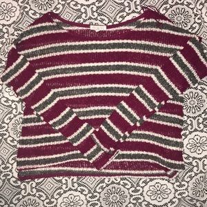 Maroon and Gray Striped Knit Sweater- Super soft!